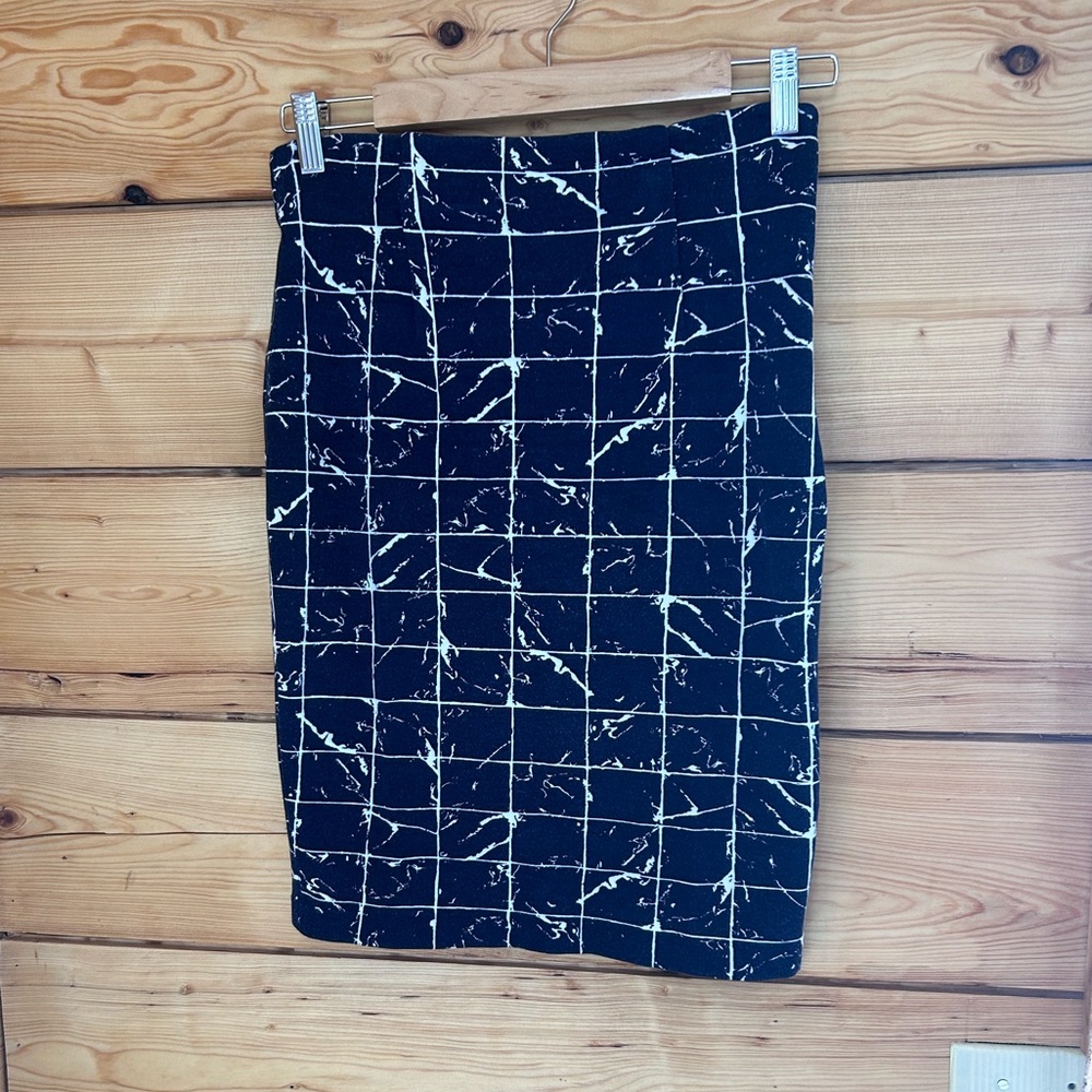 Just Female Black White Marble Grid‎ Pencil Skirt Cotton Thick Stretch Quality